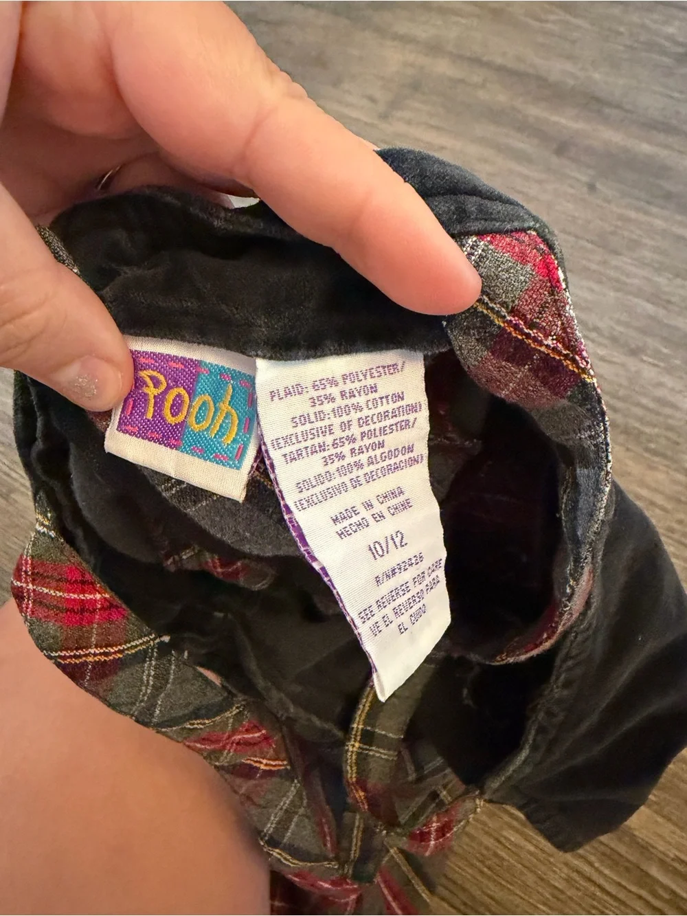 90s Girls Winnie The Pooh Velour & Plaid Overall Dress Embroidered Size 10/12